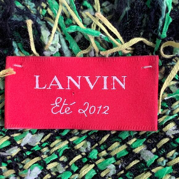 LANVIN 2012 Size 4 Green Black Cotton Blend Boucle Short Sleeve Skirt Set - Picture 6 of 11